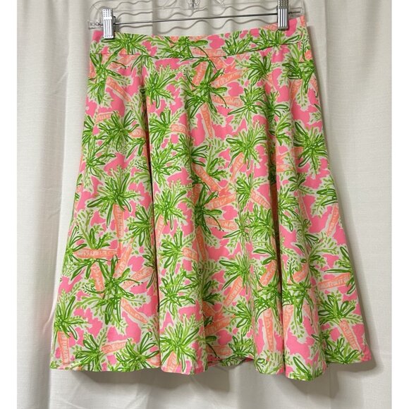 Lilly Pulitzer Pink & Green Palm Tree Skirt Size 8 A Line - Picture 1 of 5